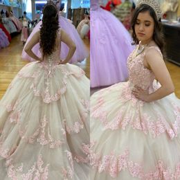 2023 Blush Pink Champagne chérie Quinceanera robes robes de bal robe de bal princesse jupe en tulle Sweet 16 Vestidos de No 239Z