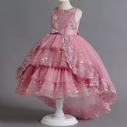 2023 fard à joues rose dentelle perlée fleur fille robes tutu paillettes petite fille robe de mariée première communion Pageant robe robes