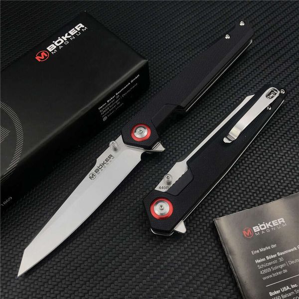 2023 Boker Magnum pliing couteau noir G10 gère EDC Ourdoor Tactical Utility Tools Hunting Camp Auto-défense Survival Military 599