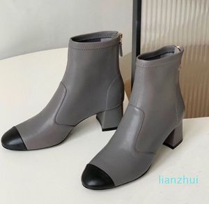 Botte pour femme, chaussures larges et épaisses derrière la fermeture éclair, collection automne-hiver 2023