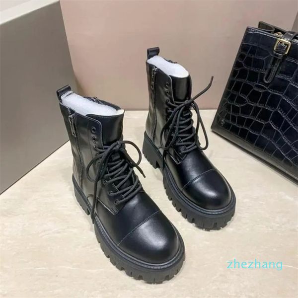 Bottes de style anglais pour filles, semelle épaisse, semelle souple, fermeture éclair, tube central, hiver, 2023