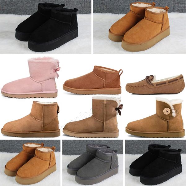 2023 Bottes Mini Chaussures Femmes Femmes Satin Botte Classique Clair Hiver Neige Fourrure Fourrure Bottines Fsnow Demi Genou Court Filles Enfant Hommes TAILLE 35-41