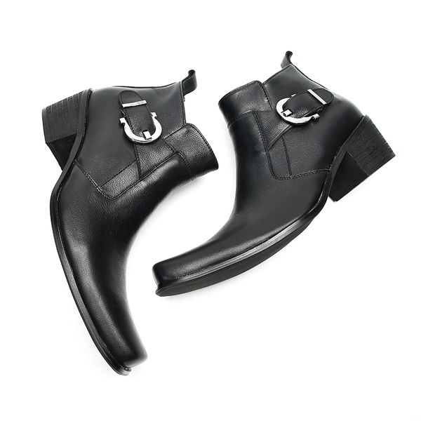 2023 Botas Style britannique noir en cuir véritable Club fête homme chaussures formelles robe d'affaires bottes bout carré hommes moto bottines