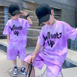 2023 Jongen Zomer Sneldrogend Pak Kinderen Streetwear Whats Up Korte Mouw T-shirt Shorts Tweedelige Sport Set Losse outfits 240318