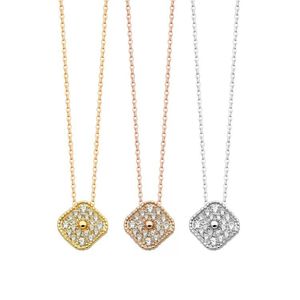 2023 Brand Classic Crystal Pendant Necklace High-End Luxury Diamond Dames Vierbladige Single Flower Necklace 18K Gold-Peclated hoogwaardige designer ketting