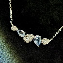2023 Marca de lujo gota diseñador collares pendientes para mujer S925 plata esterlina luz azul piedra agua diamante cristal elegante gargantilla collar joyería