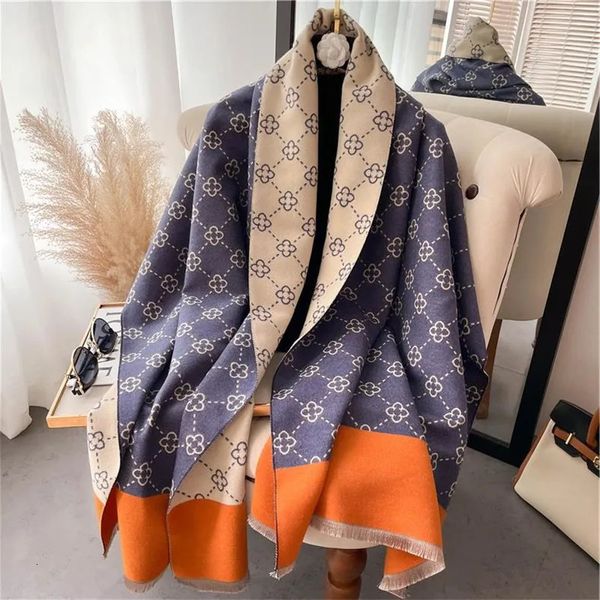 2023 marque chaud cachemire imperméable châle luxe imprimé épais cachemire couverture d'hiver emballage Bufanda foulard décontracté jambe courte Echarpe 240111