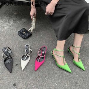 2023 Brand Women Sandals Luxe Crystal Slingback High Heel Pumps Bride Shoes Comfortabel puntige teen feestjurk bruiloft muilezels 230223