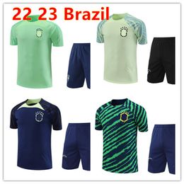 2023 Brazilië Voetbal Trainingspak 23 24 Brazilië Korte Mouw Vest Volwassen Voetbal Sets Sportkleding Mannen Trainingspak Voetbal Jersey kit Uniform Chanda