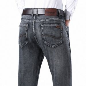 2023 Busin Jeans pour hommes Casual Straight Stretch Fi Classique Gris Noir Travail Denim Pantalon Homme Marque Vêtements B0HD #