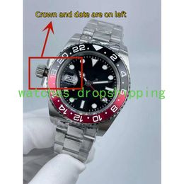 2023 Relojes para hombres de negocios Gmt Zurdo 40 mm Bisel giratorio Múltiples colores Cristal de zafiro Automático Mecánico Acero inoxidable Reloj de pulsera de moda luminoso