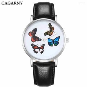 Cagarny – montre à Quartz pour femmes, diamants brillants, Bracelet en acier or Rose, Bracelet en cuir, 2023