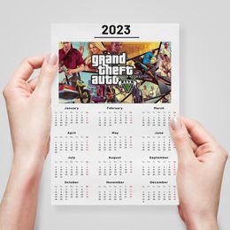 2023 Kalender Grand Theft Auto V Game Art Poster GTA 5 Wall Pictures Living Room Aesthetic Cafe Decor voor thuiscanvas schilderen