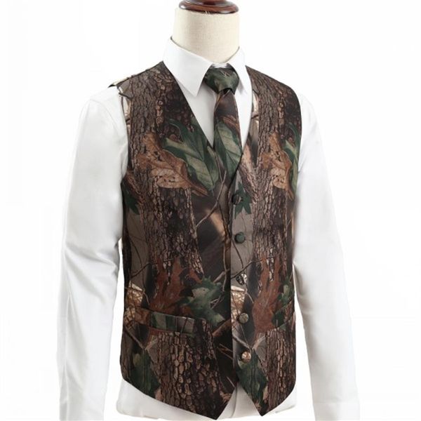 2023 Camo Hommes Groom Gilets Pour Mariage Hunter Country Style Camouflage Motif Hommes Tenue Gilet 2 pièces ensemble Gilet Et Cravate Personnalisé Mad186h