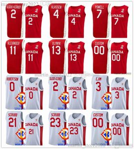 Maillots de basketball du Canada 2023 Shai 2 Gilgeous-Alexander Jamal 27 Murray RJ 9 Barrett Alexander-Walker Olynyk Powell Robertson Scrubb Bell-Haynes Dort Brooks Joseph