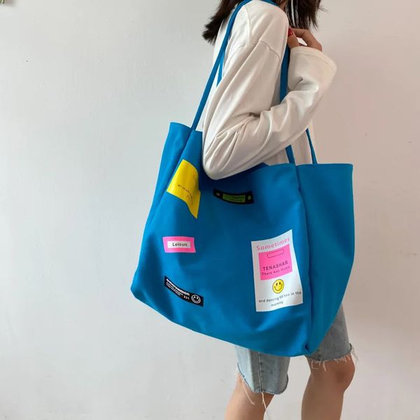 2023 couleur bonbon grande toile pour femmes sac en coton grand réutilisable Shopping rose supermarché Eco épicerie épaule 240102