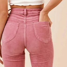 2023 Snoepkleuren Roze Blauwe Jeans Klassieke Moderne Nieuwe Bell Bottom Corduroy Dames Katoenen Streetwear Broek Flare Broek