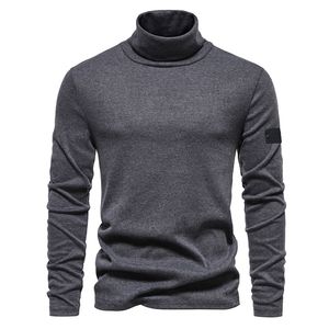 2023 Casual basi t-shirt eenvoudige mode modaal hoog herfst winter mannen pure katoenen vaste kleur slanke nek steen winddichte lange mouw