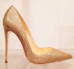 2023 Diseñador casual Sexy Lady Moda Zapatos de mujer Gold Giltter Stiletto Stripper Tacones altos Tacón fino Boda Prom Bombas de noche Tamaño 33 44