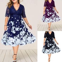 2023 casual jurken dameskleding zomerjurk avondfeest mode patchwork bloem elegant blauw kant cluboutfits grote maten