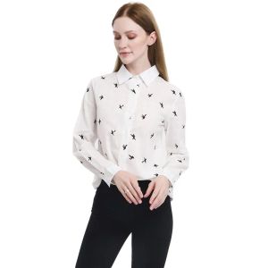 2023 Casual Lange Mouwen Vogels Gedrukt Losse Shirts Vrouwen Katoen Linnen Blouses Tops Vintage Streetwear Plus Size 5XL