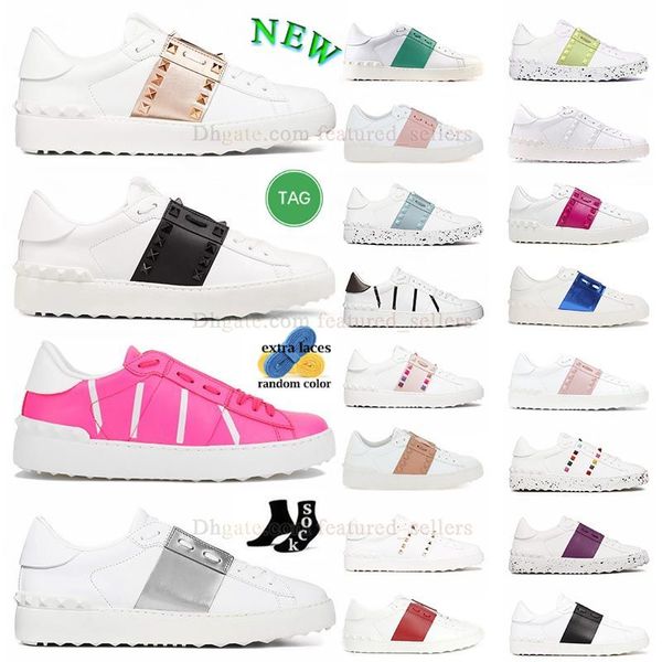 2023 Diseñador de zapatos casuales Valen zapatillas de deporte negro blanco azul marino rosa azul dorado desnudo rojo verde mocasines cuero para hombre para mujer picos remaches entrenadores tamaño grande us12