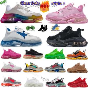2023 Casual schoenen Dad 17fw Triple S Clear Sole Bubble Bottom Mens Sneakers Black Pink Neon Green Old Beige Yellow Yellow Opa Men Women Chaussures Shoe