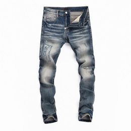 2023 Streetwear décontracté Black Slim Fit Jeans en détresse Men d'automne Masculine Lettre jeans Pantal