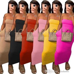 2023 Vestidos casuales de diseñador para mujer Moda Sujetador de color sólido Falda Vestido elástico alto con dos bolsillos