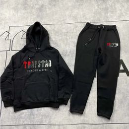 2023 Celebrity Trapstar London 1 serviette sweat à capuche brodé hommes femmes fw automne hiver ensemble à capuche costume noir gris