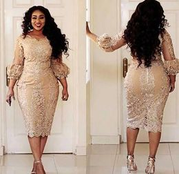 2023 Champagne Kant Korte Moeder van de Bruid Jurken Plus Size Thee Lengte 3/4 Lange Mouwen Schede Moeder van Bruidegom jassen M02