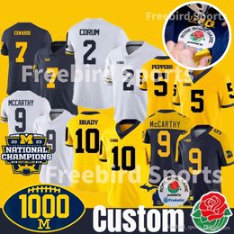 2023 1000 Win Rose Bowl Big Ten kampioen Michigan McCarthy voetbalshirt Blake Corum Aidan Hutchinson Brandon Graham Brady Woodson Donovan Edwards Custom