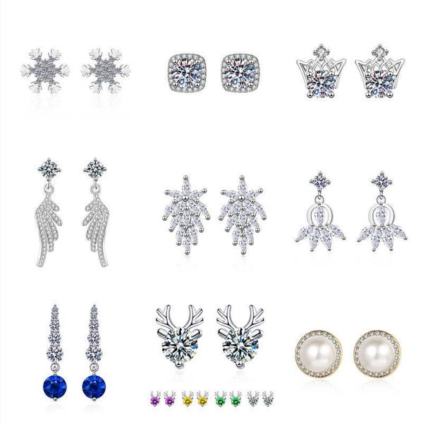 2023 Encanto NUEVO CROWN Horse Eyes Tassel Snow Flower Ear Studs for Women, un ciervo contigo, Accesorios de moda de perlas de circón con incrustaciones