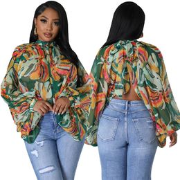 2023 Chiffon Cover Ups Blouses Vrouwen Designer Print Vleermuis Mouw Shirts Tops Gratis Verzending