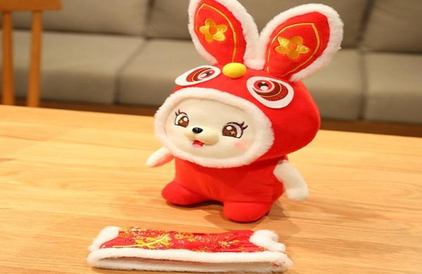 2023 Nouvel An chinois Zodiac Rabbit en peluche jouet lapin porte des vêtements mascottes en peluche en peluche cadeau ornement festif 2713340