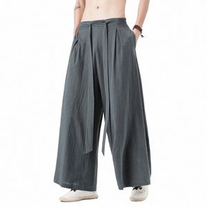 2023 Style chinois Harajuku Lin Cott Pantalon en lin Homme Japonais Kimo Pantalon Homme Streetwear Été Rétro Pantalon à jambes larges N4jQ #