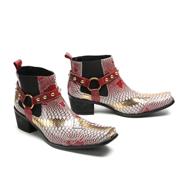 2023 estilo chinês estilo plus size estampado sapatos elegantes sem cadarço no dedo do pé pontudo botas de tornozelo de couro original masculinas botas Chelsea