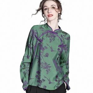 2023 Chinese stijl traitial hanfu blouse herfst lente jacquard traditial qipao dame lg mouw chegsam hanfu blouse z16F #
