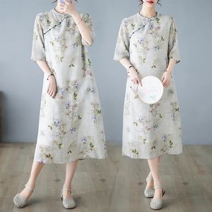 Robe Cheongsam traditionnelle chinoise Qipao, décontractée, imprimée florale, ample, Hanfu pour femmes, X7707, 2023, 240220
