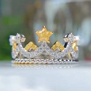 2023 Choucong Brand Anneaux de mariage simples bijoux de mode 925 Sterling Yellow Topaz CZ Diamond Zircon Party Women Engagement Crown Star Ring Gift