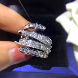 2023 Choucong Wedding Rings Luxe sieraden 925 Sterling Silver Fill Princess Cut Handmade 5a Cubic Zircon Cz Diamond edelstenen Party Dames Cross Band Ring Gift