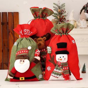 Sacs à cordon de serrage de Noël, grande taille, toile de jute en velours 3D, sac à dos du père noël pour enfants, sac cadeau, décoration de Festival, 2023, 240106