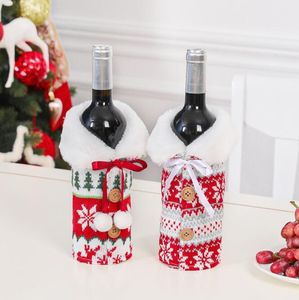 2023 Kerst gebreide wijnflesjes Covers Snowflake Tree Wines Flessen Cover Sweater met Bowknot Beer Mouw Cover Nieuwjaar Xmas Home Decoratie