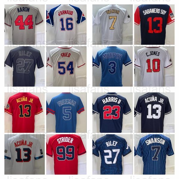 Maillot de baseball City Connect 2023 Harris II Ronald Acuna Jr. Chipper Jones Sanders Ozzie Albies Matt Olson Austin Riley Max Fried Spencer Strider Hank Aaron