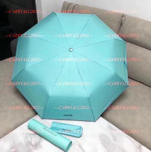 2023 Klassieke luxe blauwe paraplu vouwen voor vrouwen zomer 2 patronen blauw vouw mode paraplu regen paraplu vip cadeau met ronde cadeaubus TC5026895
