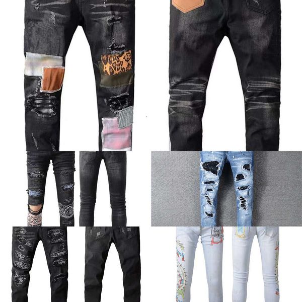 2023 classique imprimé broderie hommes jeans moto trou denim hommes mode street wear hommes pantalons de créateur a1