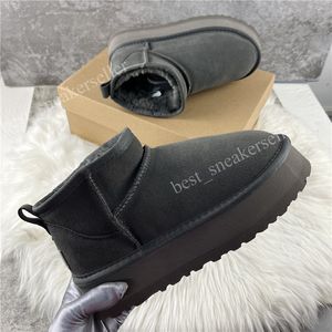 2023 Classic Womens Ultra Mini Boots Pantofole di pelliccia Peluche Warm Winter Chelsea Boots Stivali da neve con plateau da uomo Stivaletti da donna in pelle scamosciata Scarpe