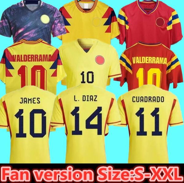2023 Colombia Away Soccer Jerseys 90 10 Valderrama Retro 23 24 James Home Football Shirt CUADRADO Classic Conmemorate Antique Collection Camiseta de futbol maillot