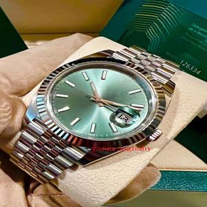2023 Reloj completamente nuevo 41 mm nuevo Jubileo verde menta Jubilee acanalado Conjunto completo Spapphire Glass Men relojes Wate272w