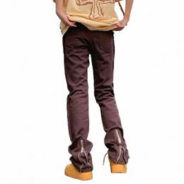 2023 Cool Design Back Zipper Vintage Brown Straight Hommes Jeans Pantalons Y2K Vêtements Femmes Hip Hop Cott Lg Pantalon Ropa Hombre b8vw #